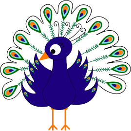 digital maskot som er en paefugl